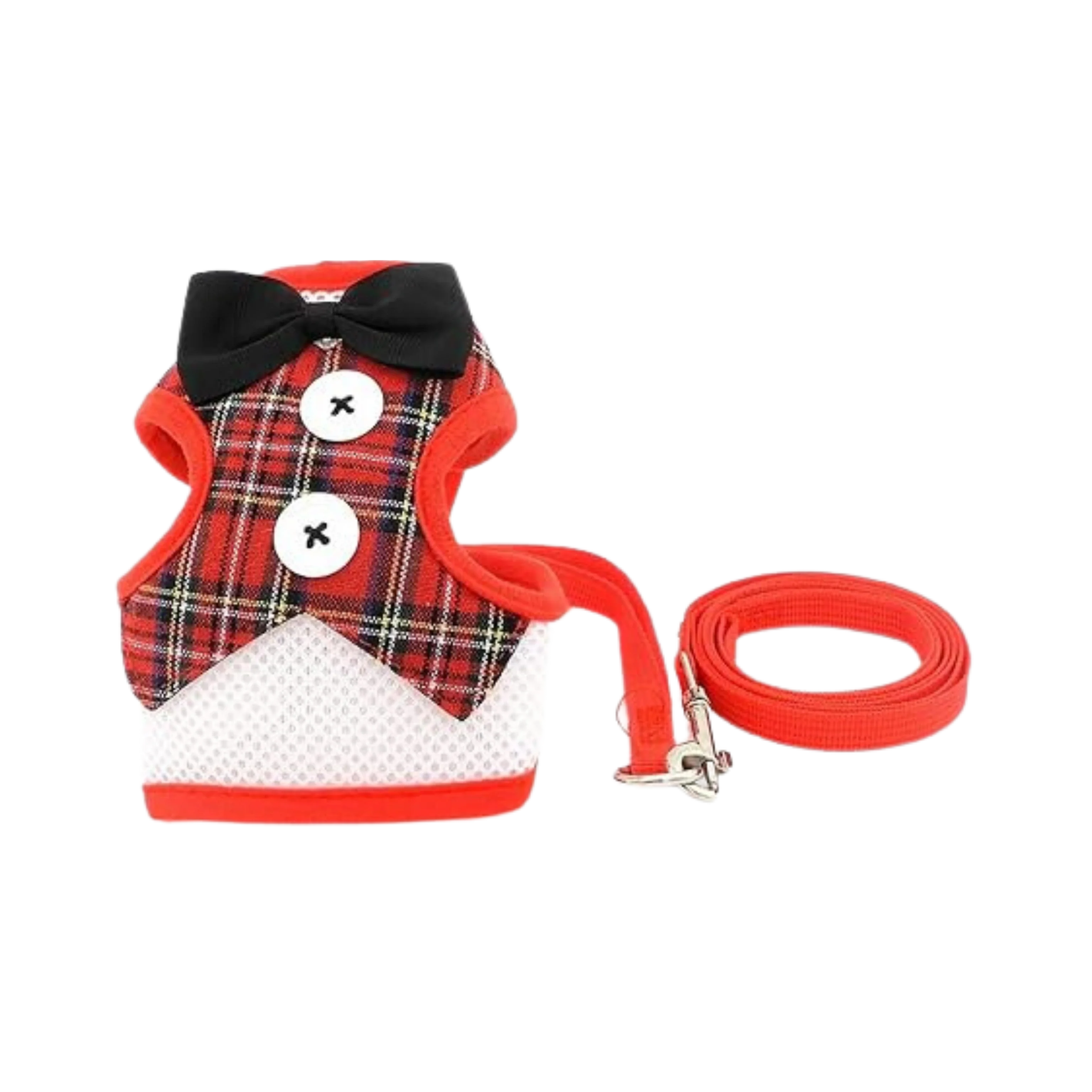WW TOYBREED TUXIDO HARNESS WITH LEASH RED CHECKS (M)