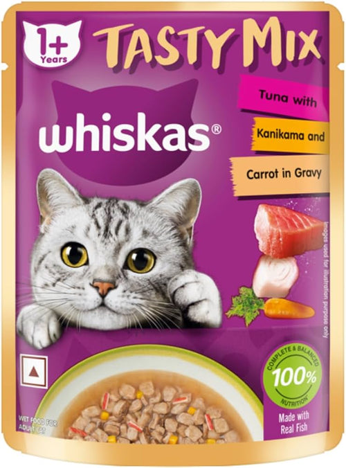 WHISKAS TASTY MIX TUNA KANIKAMA CARROT GRAVY (14PCS)